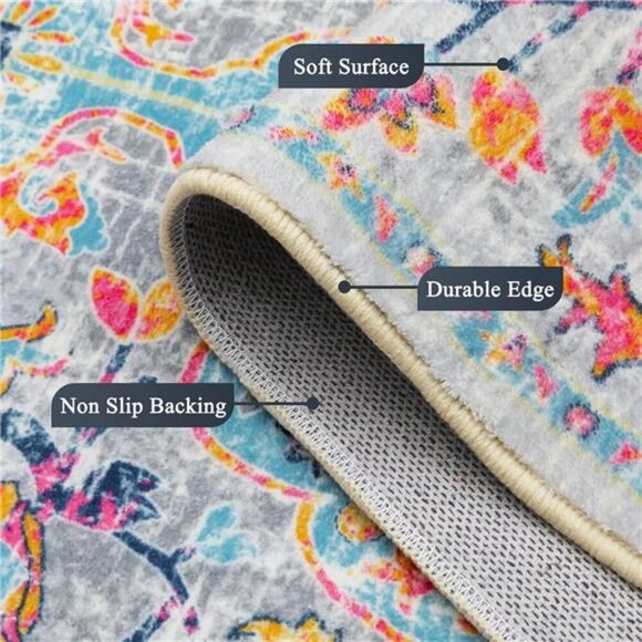 Vintage Runner Rug 2x6, Farmhouse Distressed Area Rug, Washable , Non Slip Floor - Picture 2 of 7